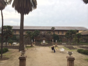 The courtyard of Fundación Las Rosas, a home for the elderly poor of Chile.